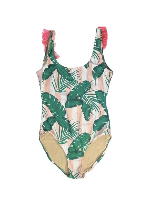 Shade Critters Other - Shade Critters One Piece Swim Suit Size 10 Green Pink Palms Fringe Pool Summer